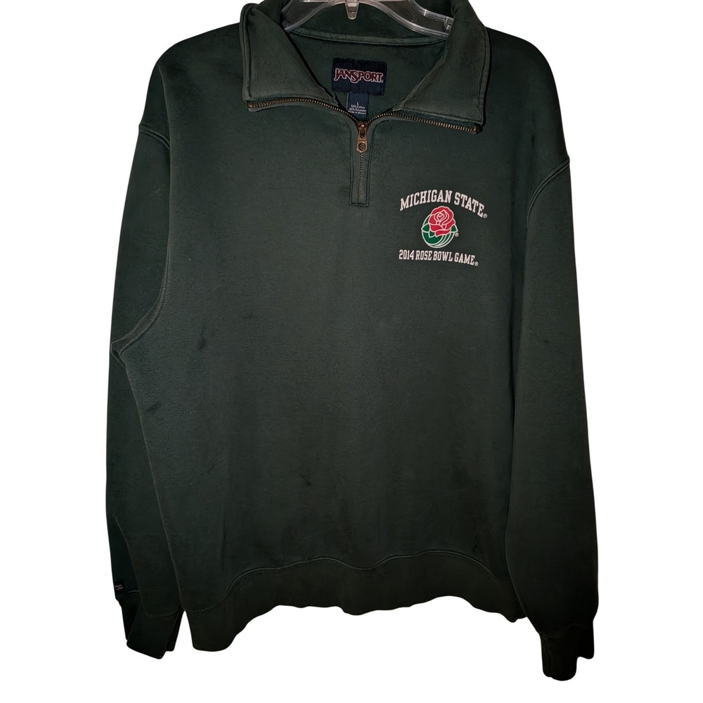 Jansport Michigan State 2014 Rose Bowl Game‎ Quarter Zip Green Sweatshirt Mens L